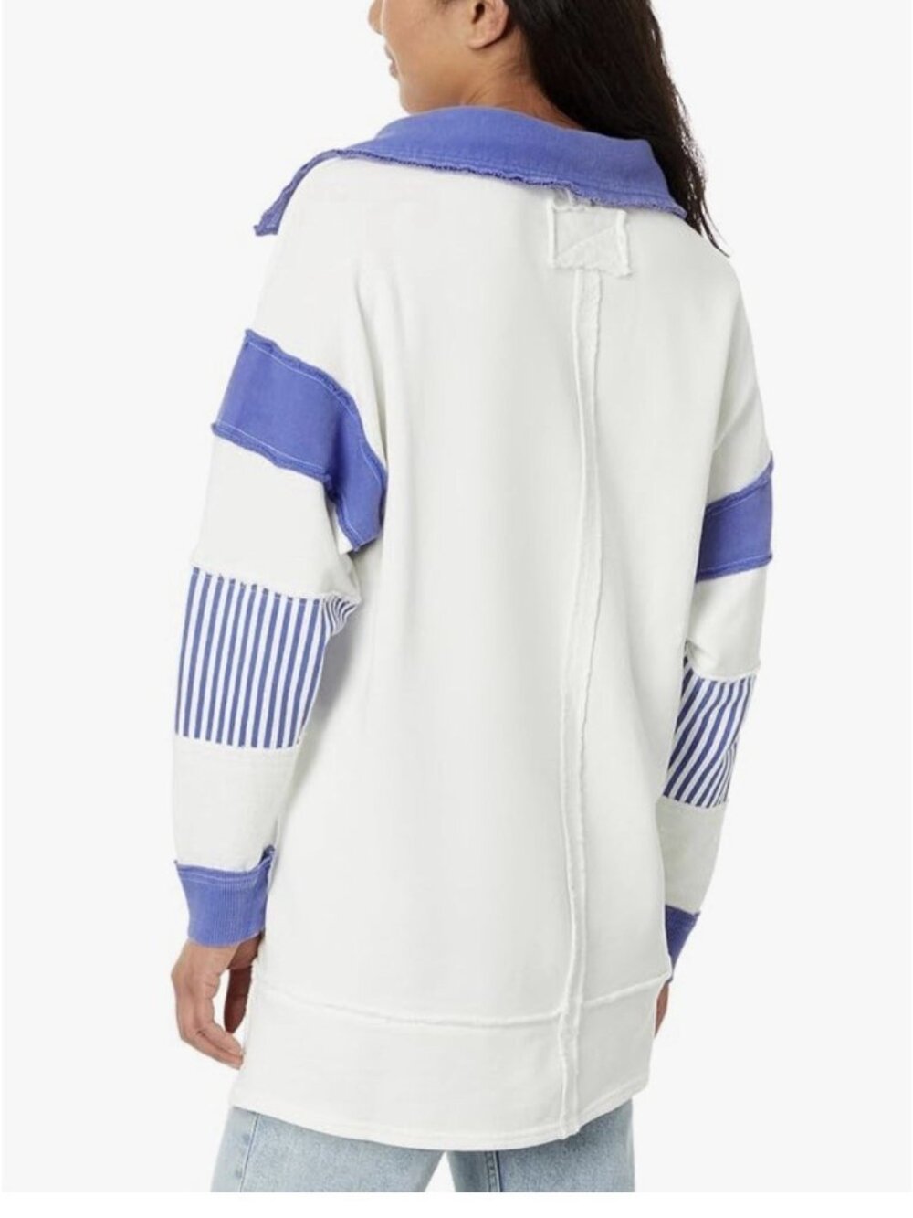 Free People We The Free Clean Prep Polo Pullover Top Oversized Striped L NWT!! - Picture 2 of 8
